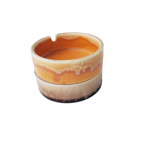Vintage Ceramic Stackable Ashtrays Adult's MCM Small Brown/Orange Collectible X2 - Picture 3 of 9